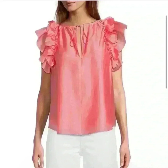 NWT Chili Red Antonio Melani “Meadow Ruffle” Tie Neck Ruffle Shoulder Blouse XL - Picture 1 of 6